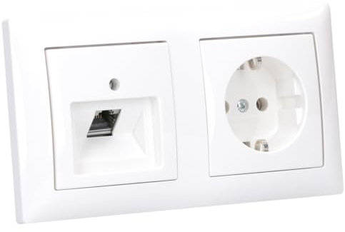 Busch-Jaeger Balance SI Set: 1x Rutenbeck Anschlussdose flex 136104030 mit Zentralscheibe + 1x 20 EUC-914 SCHUKO® Steckdosen-Einsatz + 1x 1722-914 2-fach Rahmen Alpinweiß