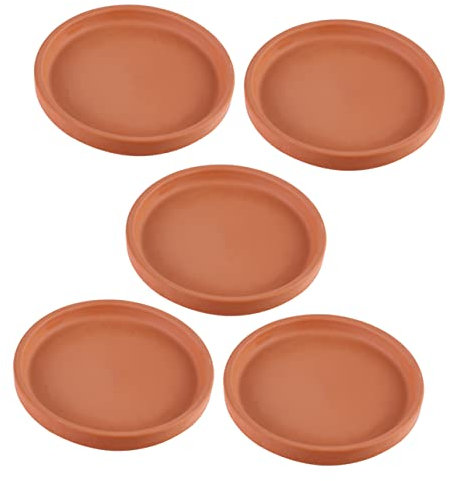 Garneck Set di 5 Sottovasi in Terracotta Rotondi da 10 Cm - Piattini in Ceramica per Vasi di Fiori e Piante - Ideali per Interni Ed Esterni Resistente e Impermeabile Design Elegante per