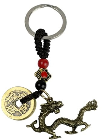 Porte-clés dragon chinois couleur bronze - Porte-clés mythologie culture chinoise porte-bonheur Nouvel An - Accessoire de clés amoureux de la Chine, Culture Chinoise, Chance, Nouvel An... - Porte-clés