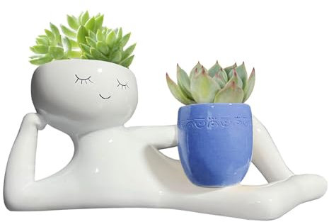 Lying Man Planter Pot, Smily Face Planter Pot, Cactus Garden Flowerpot with Drainage Unique Lying Down Figure Pots for Outdoor Indoor Patio