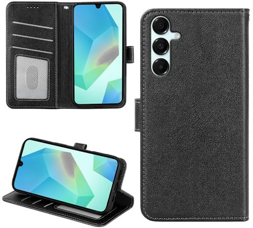 Aieero For Samsung Galaxy A16 Phone Case Wallet - Premium Leather Flip Cover for A16 5G/4G Mobiles 3 Card Slots Kickstand RFID Blocking Magnetic & Shockproof Protective Phone Cover (Black)