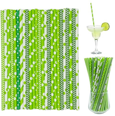 300 Stück Bunte Papierstrohhalme, Strohhalme Papier, Trinkhalme aus Papier 19,7 cm, Bunte Cocktail Strohhalme Trinkhalme Biologisch Abbaubare für Cocktails Kalte Getränke und Säfte, Grüne