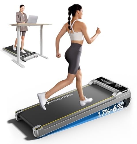 YPOO Laufband Zuhause Klappbar mit Steigung, 140kg Walking Pad Leise für Zuhause Büro, 0.8-8km/h Laufband Schreibtisch mit Neigung, Walkingpad Incline mit Griff/LED-Anzeige/Fernbedienung/APP
