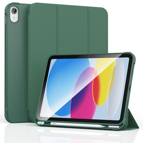 Mugust Custodia per iPad di 10° generazione 2022 con portapenne, custodia sottile in pelle PU leggera per iPad (A16) di 11° generazione 2025 con auto sonno/sveglia (verde scuro)