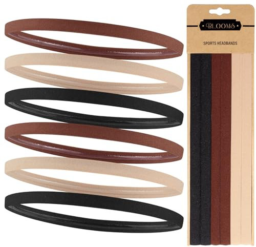 Blooms 6 Stück Sport Haarband Herren & Jungs - Elastische Stirnband Damen & Mädchen Dünn - Antirutsch Silikon Haarbänder Fussball Kinder - Sportband Set für Yoga Laufen Fitness - Schwarz Braun Beige