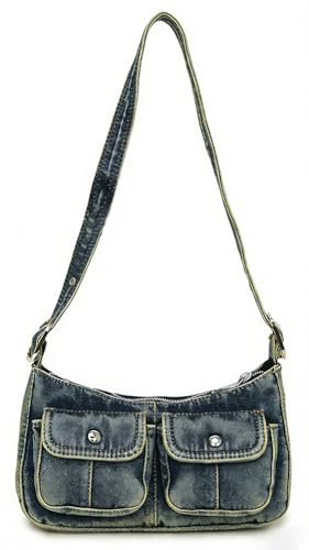 Y2K Denim Geldbörse für Frauen Vintage Umhängetasche Kleine Top Griff Clutch Punk Unterarm Handtasche mit mehreren Taschen 2025
