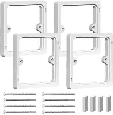 Double Socket Spacer 4 Pack – 10mm White Light Switch and Socket Spacer with 5cm Screws – ABS Stackable Single or Double Socket Back Box Extender for Flush Wall Fitting