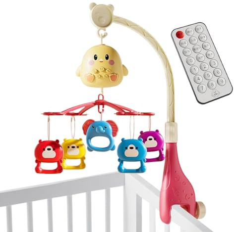 Dreuhuing Musikmobile Fürs Gitterbett | Wiege Mobile mit Fernbedienung | Tragbares Drehendes Spielzeug Für Kinderzimmer Kinderwagen Stubenbett Mädchen 0-18 Monate