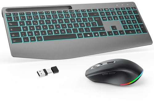 OMOTON Tastiera senza fili e mouse, grigio