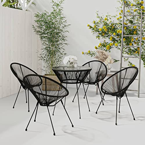 RCODSSK 5-TLG. Garten-Essgruppe PVC Rattan Schwarz, Outdoor-Essgruppe aus PVC-Rattan mit Stahlgestell und runder Gartentischgruppe für den Außenbereich