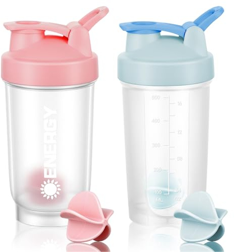 AOOWU Protein Shaker Bottle 600ml, 2PCS Protein Shaker Cup with Mixer Ball, Gym Shaker Bottle, Fitness Milkshake Portable Workout Water Cup, Shaker Cups for Running, Sports, Supplement Drinks Bottles