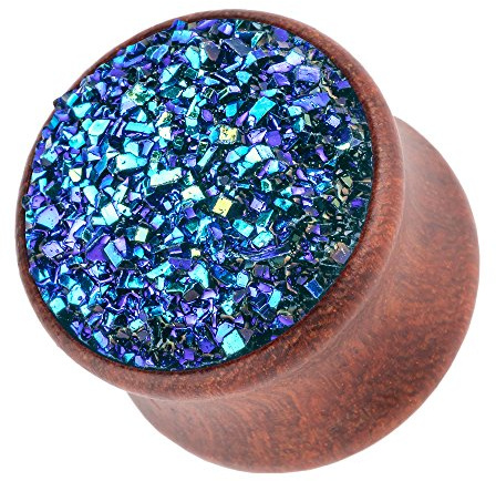 Piercingfaktor Ohr Plug Flesh Tunnel Piercing Ohrpiercing Holz Organic Braun mit Kristall Glitter 8mm Blau