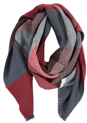 Rotfuchs Schal Webschal Karo Fischgrat modisch rot-bunt 100% Wolle (Merino) angenehm weich und warm Made in Germany