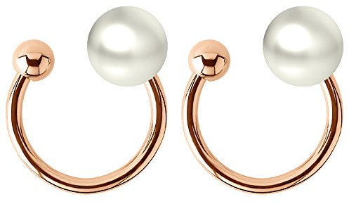 MYA art Damen Ohrklemme Ohrringe Set Ear Cuff Fake Ohr Helix Cartilage Piercing Ring mit Perlen Kugeln Rosegold Vergoldet Rose Gold Weiß MYARGOHR-29