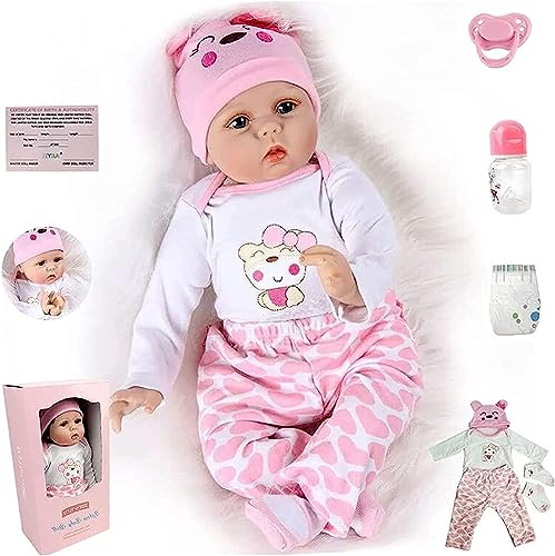 ZIYIUI 55cm 22Zoll Reborn Babypuppe wie Echtes Baby Weiche Silikon Vinyl echt Babypuppen Lebensechte Puppe Neugeborenen Mädchen