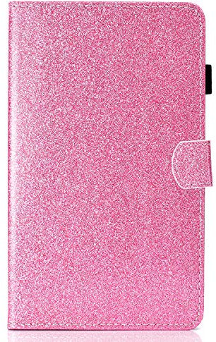 HereMore Cover Huawei Mediapad T3 7 WiFi, Custodia Brillantini Glitter Antiurto Protettiva Caso con Porta Penna e Tasca per Le Schede per Huawei Mediapad T3 7 Pollici Tablet BG2-W09, Rosa