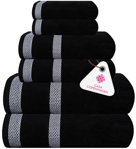 Casa Copenhagen Solitaire 6-teiliges Sets- Black 600 GSM, 2 Badetücher, 2 Handtücher, 2 Waschlappen, Normalerweise in Dänemark gefertigt aus weichem ägyptischen Baumwolle für Kneipe & Dusche