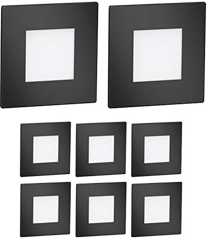 ledscom.de 8 Stück LED Treppenlicht/Wandeinbauleuchte FEX für innen und außen, eckig, schwarz, 85 x 85mm, warmweiß