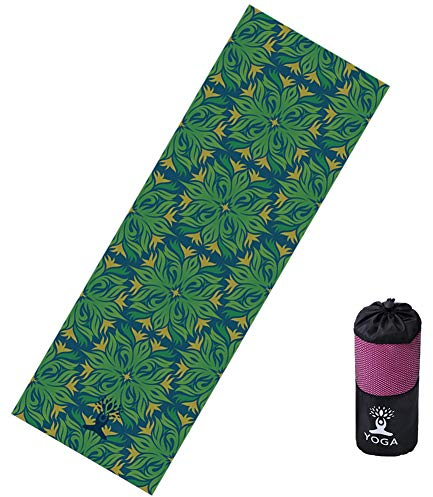 FEOYA Yogamatten Gedrukt Yoga Tuch schnelltrocknend Hot Yoga Towel Anti-Rutsch Yoga Handtuch mit Netztasche-C