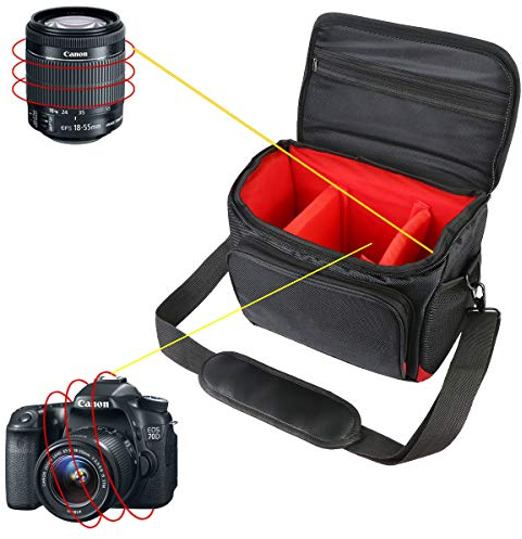 Khanka Hard Tasche case für Nikon D5600/Canon EOS 2000D Spiegelreflexkamera. (XL, Schwarz/Rot)