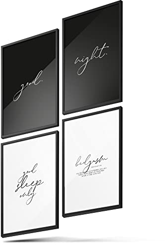 BLCKART Premium Schlafzimmer Poster Set Stilvolle Good Night Wandbilder mit Sprüchen Bild Schlafzimmer Bilder Deko (Schlafzimmer Set | Sleepy Bed, A4 (ohne Rahmen))