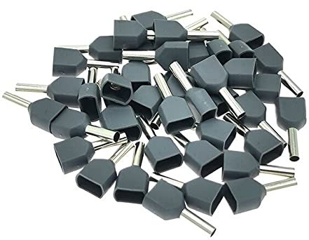Twin Aderendhülsen Grau 2x 2.5 mm² F=10 isoliert Crimp Verbinder Kabelstecker (10 Stück)