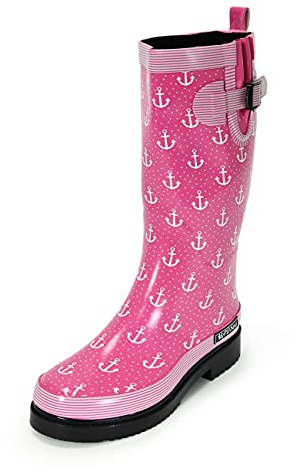 MADSea Ocean Anchor High - Stivali di gomma da donna, Rosa con ancora bianche, 36 EU