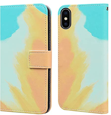 Flip phone case for Iphone XS MAX PU Leather Wallet Card Slots Flip Case Watercolor Gradient Ramp Graffiti Art Printing with Stand Function Magnetic Protective Cover