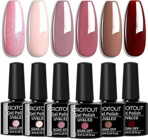 Croitout UV Gel Nail Polish Set, Nail Gel Polish Colours Set, Sock Off Gel Nail Polishes Set, Polish Gel Nail Kit for Home DIY Manicure Nail Salon, Best Gift for Women 6 x 7.3ml 008