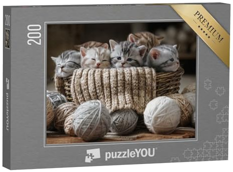 puzzleYOU: Puzzle 200 Teile „Gruppe von kleinen gestreiften Kätzchen“ – aus der Puzzle-Kollektion Katzen-Puzzles