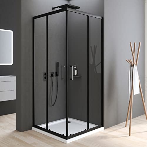 Duschkabine Schwarz 80x80cm Eckeinstieg Duschkabine Schiebetür 6mm ESG Glas Duschabtrennung Dusche Duschwand Höhe 185cm