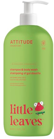 ATTITUDE Shampooing et Gel Douche Enfant, certifié EWG, nettoyant cheveux et corps, testé dermatologiquement, produits véganes, Pastèque & Coco, 946 mL