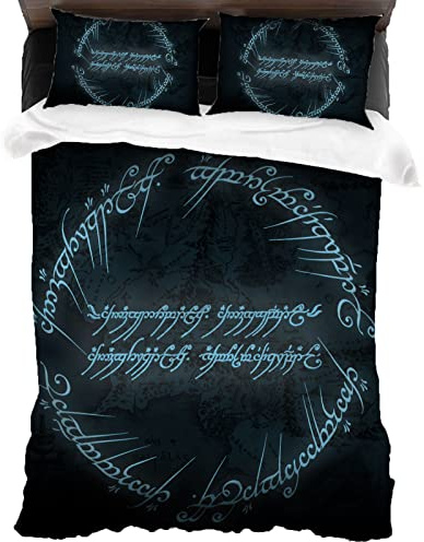 ANSSON Herr der-Ringe Kinder Bettwäsche-Sets,The Lord-The Rings Bettwäsche,Hypoallergen Mit Reißverschluss Bettbezüge und 2 Kissenbezug (135x200cm+80x80cmx2, Ringe6)