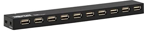 Tripp Lite 10-Port USB-A Hub - USB 2.0, Up to 480 Megabytes per Second, Plug-and-Play No Software, International Plug Adapters for North America, UK, EU, & Australia - 3-Year Warranty (U223-010-INT)