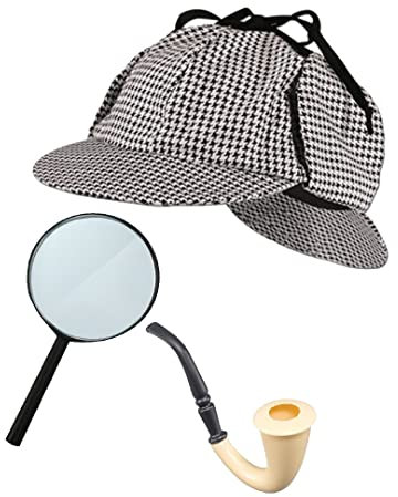 Edozos Sherlock Holmes Costume Set for Adults - Detective Fancy Dress Accessory Kit with Deerstalker Hat, Magnifying Glass & Pipe - Victorian Era Themed Party, World Book Day, Halloween Outfit
