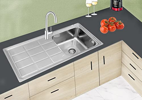 Omeere Fregadero empotrable de acero inoxidable 304, grosor de material 0,8 mm, rectangular, 1 lavabo cuadrado (estante izquierdo)