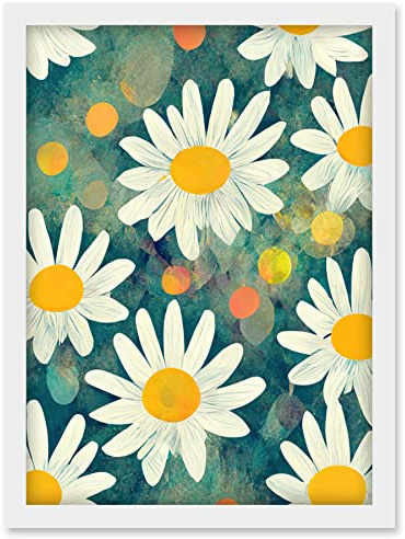 Doppelganger33 LTD Lazy Daisy Afternoon Blossoms Flowers Oxeye Daisies In Meadow Sunlight Artwork Framed Wall Art Print A4