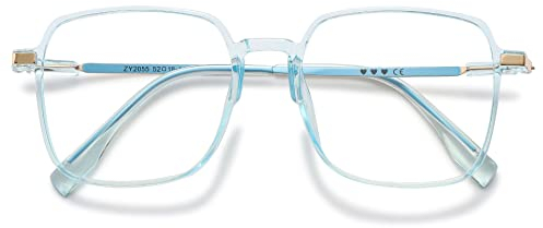 VEVESMUNDO Blaulichtfilter Lesebrille Metall Groß Stylisch Rechteckig Anti Blaulicht Lesehilfen Sehhilfe Brille für Damen Herren (1 Stück Transparent Blau Brille, 0.5)