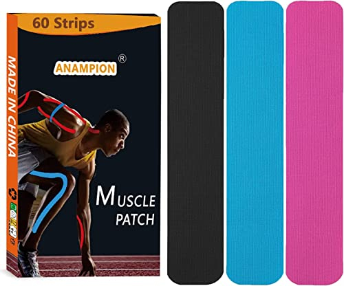 ANAMPION Kinesiotapes Vorgeschnitten 60 Streifen 5cm*25cm, Wasserfestes elastische Muskeln zum Trainieren Tape für den Sport, Knie, Schulter und Ellenbogen(MIX-Farbe)