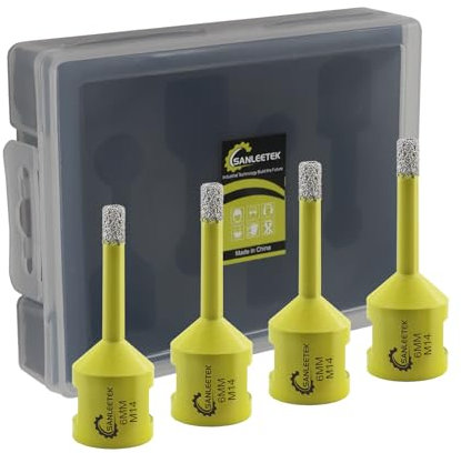 Diamond Core Drill Bits Set - 4pcs 6/6/6/6mm Diamond Hole Saw SANLEETEK for Porcelain Ceramic Tile Marble Granite Artificial Stone M14 Thread