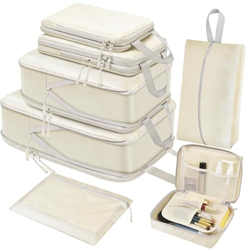 ZFWDSY Kompression Packwürfel Set 7 Teilig,Platzsparendes Koffer Organizer für Travel Essentials Packwürfel Reise Organizer Gepäck Organizer,Erweiterbar Kleidertaschen