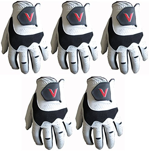 Cabretta Golfhandschuhe aus Leder mit V-Logo für Herren, Größe S, rechts für Linkshänder, 5 Stück