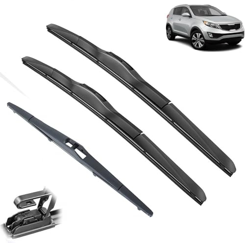Limpiaparabrisas de vehículos Juego de 3 escobillas de limpiaparabrisas delanteras y traseras compatible con KIA Sportage SL 2010-2015, cepillos for ventana de parabrisas de 24 + 18 + 12 Limpiap
