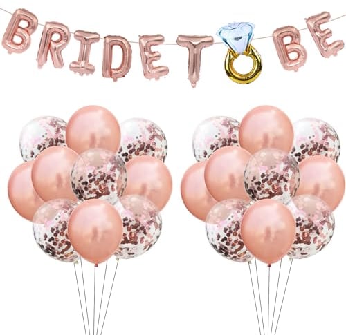 ALEGRE® 21 Stk Bride to Be Deko Luftballons Rosegold,Jga Deko Junggesellenabschied Frauen Deko,Jga Ballons Set mit Bride to Be Girlande Folienballon und Konfetti Luftballon,Jga Party Deko Accessoires