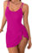 1 Pièce Taille Haute Femme Sexy Maillot de Bain avec Short Contrôle du Ventre Bikini de Plage Sport Couleur Unie Swimwear Rose XL