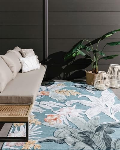 benuta Basic In- & Outdoor Teppich Flora - Mehrfarbig 80x150 cm - Florales Design - Wetterfest & UV-beständig - Für Balkon, Terrasse, Garten - Küchenteppich & Wohnzimmerteppich - Pflegeleicht Robust