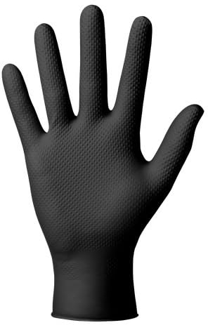 MERCATOR Gants de protection Gogrip jetables en nitrile sans poudre, lot de 50 pièces - Taille XXL - BLACK