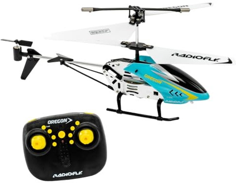 ODS RADIOFLY, Oregon, Ferngesteuerter Helikopter für Kinder, 6 Funktionen, Flugzeit 6 Minuten, LED-Licht und USB-Aufladung, Länge 20 cm, 8 Jahre, Farbe Hellblau, Weiß und Schwarz, 40315