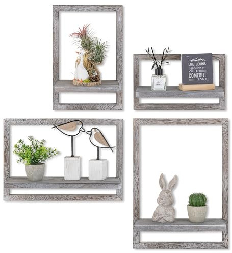 Walasis Wandregal Holz Wanddeko Wohnzimmer : 4er Set Regale Wand Schweberegale Regalbrett Wandboard - Rustikal Wand Deko für Schlafzimmer (Vintage Weiß)