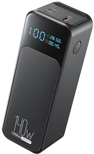 Dpdenoy Batterie Externe, 27000mAh Power Bank 140W USB C Entrée & Sortie pour Ordinateur Portable, Chargeur Externe avec 3W Lampe Torche pour Book Pro, Phone 12, 13, 16, Galaxy S23, Pad Air et Plus